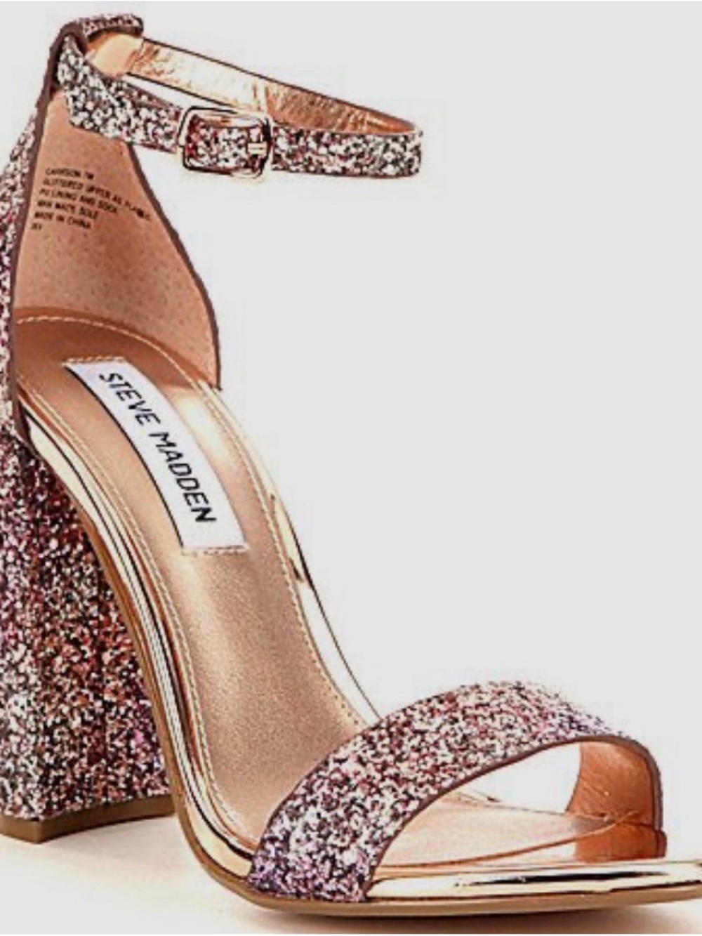 Steve Madden Women's Carrson Glitter Block Heel Sandal in Rose Gold